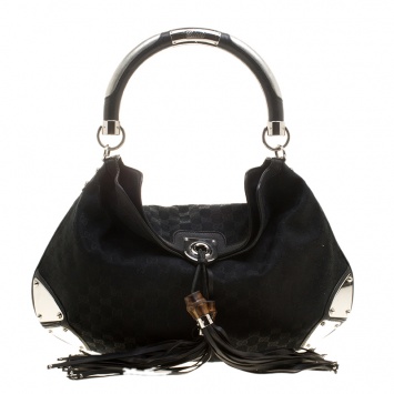 مملوكة مسبقًا Gucci Black GG Canvas Medium Babouska Indy Top Handle Bag