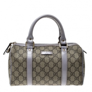 Pre Owned Gucci Beige/Lilac GG Supreme Canvas and Leather Small Joy Boston Bag