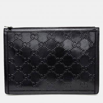 Pre Owned Gucci Black Leather GG Embossed Clutch (646449)