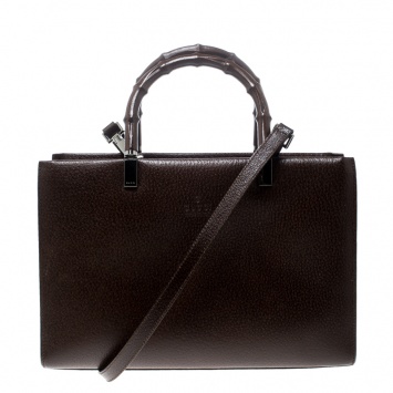 مملوكة مسبقًا Gucci Brown Leather Bamboo Handle Cinghiale Top Handle Bag