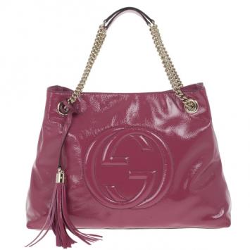 Pre Owned Gucci Pink Patent Leather Soho Tote