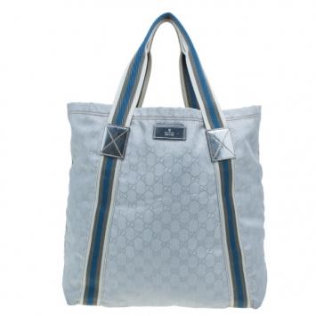 Pre Owned Gucci Silver Monogram Coated Canvas Tote