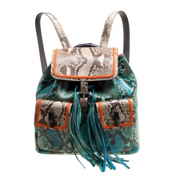 Pre Owned Gucci Multicolor Python Bamboo Drawstring Backpack