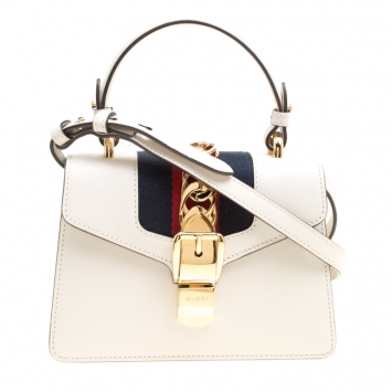 مملوكة مسبقًا Gucci Off White Leather Mini Sylvie Top Handle Bag 