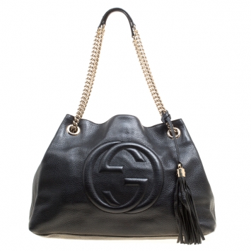 Pre Owned Gucci Black Pebbled Leather Medium Soho Tote