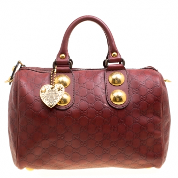 Pre Owned Gucci Brick Red Guccissima Leather Babouska Boston Bag