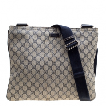 Pre Owned Gucci Beige/Blue GG Supreme Canvas Messenger Bag