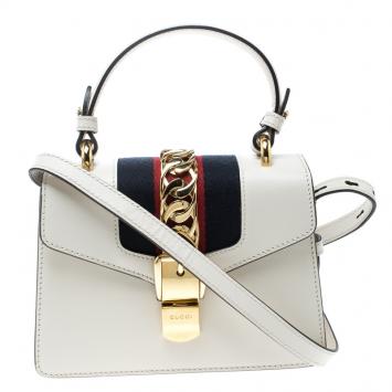 مملوكة مسبقًا Gucci Off White Leather Mini Sylvie Top Handle Bag 