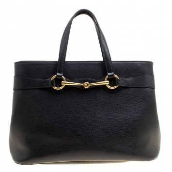 مملوكة مسبقًا Gucci Black Leather Medium Bright Bit Top Handle Bag