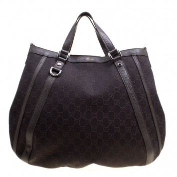 Pre Owned Gucci Dark Brown GG Canvas and Leather Medium Abbey Top Handle Bag