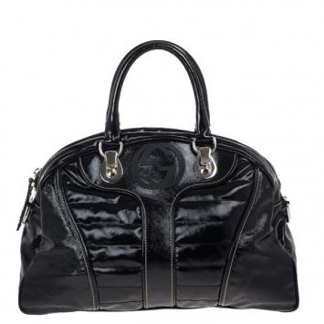 Pre Owned Gucci Black Snow Glam Medium Boston Bag