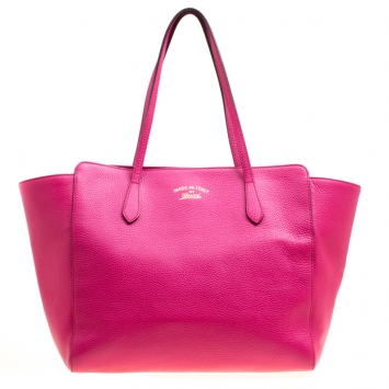 Pre Owned Gucci Pink Leather Large Swing Shopper Tote