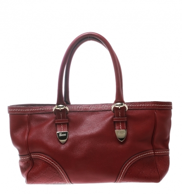 Pre Owned Gucci Red Guccissima Leather Small Signoria Tote