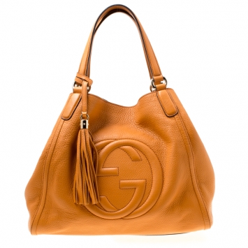 Pre Owned Gucci Orange Pebbled Leather Medium Soho Tote