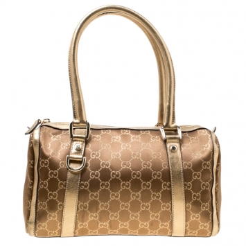Pre Owned Gucci Metallic Gold GG Fabric D Ring Boston Bag