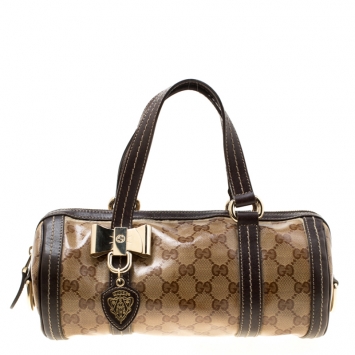 Pre Owned  Gucci Beige/Brown GG Crystal Canvas and Leather Small Duchessa Boston Bag