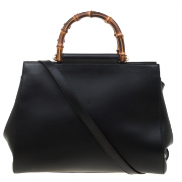 Pre Owned Gucci Black Leather Nymphaea Top Handle Bag