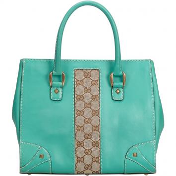 Pre Owned Gucci Two Tone GG Canvas Leather Everyday Bag