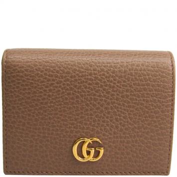 Pre Owned Gucci Beige Pebbled Leather GG Marmont Card Case