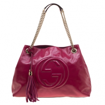 Pre Owned Gucci Pink Patent Leather Medium Soho Tote