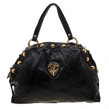 Pre Owned Gucci Black Leather Hysteria Studded Dome Satchel 