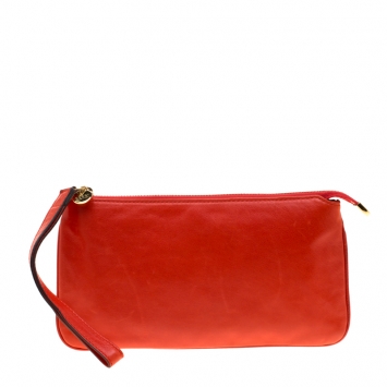 Pre Owned Gucci Red Leather Wristlet Clutch