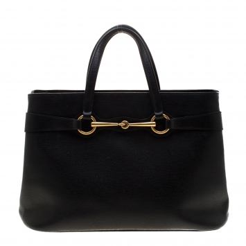 Pre Owned Gucci Black Leather Medium Bright Bit Top Handle Bag
