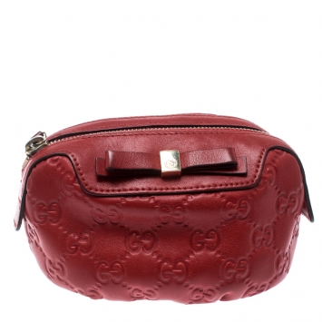 Pre Owned Gucci Red Guccissima Leather Cosmetic Pouch