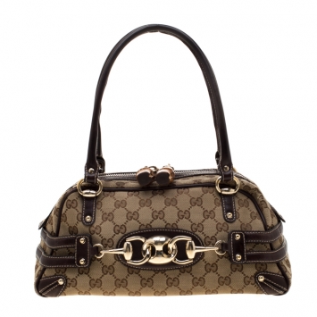 Pre Owned Gucci Beige/Ebony GG Canvas Wave Boston Bag