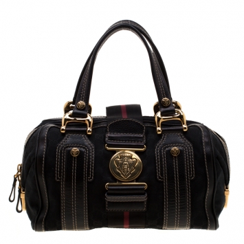 Pre Owned Gucci Black GG Canvas and Leather Medium Aviatrix Boston Bag