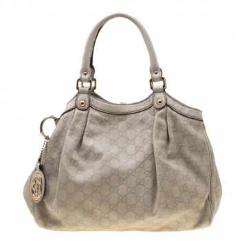 Pre Owned Gucci Beige Guccissima Leather Medium Sukey Tote