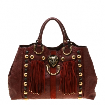 Pre Owned Gucci Burgundy Guccissima Leather Large Babouska Heart Tote
