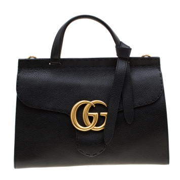 مملوكة مسبقًا Gucci Black Leather GG Marmont Top Handle Bag