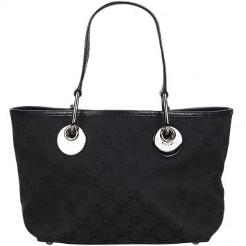 Pre Owned  Gucci Black GG Canvas and Leather Eclipse Tote 