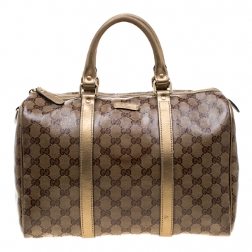 Pre Owned Gucci Gold GG Crystal Canvas Medium Joy Boston Bag