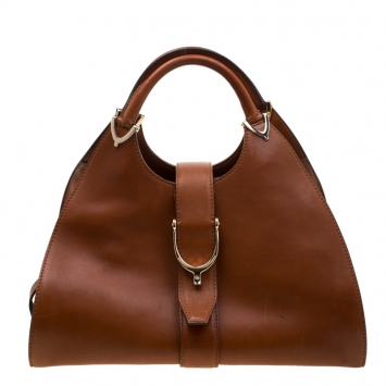 Pre Owned Gucci Tan Leather Stirrup Tote