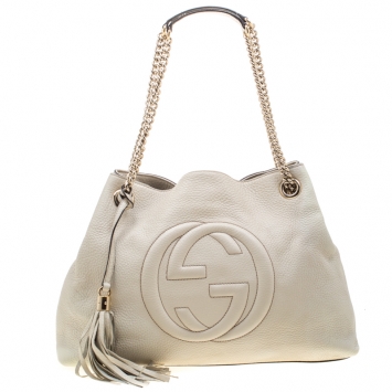 Pre Owned Gucci Off White Leather Medium Soho Tote