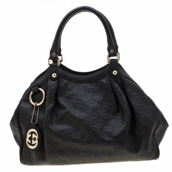 Pre Owned Gucci Black Guccissima Leather Medium Sukey Tote