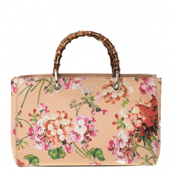 Pre Owned Gucci Multicolor Bloom's Printed Leather Bamboo Shopper Tote