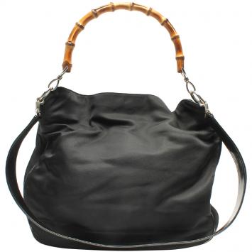 Pre Owned Gucci Black Canvas Bamboo Top Handle Bag