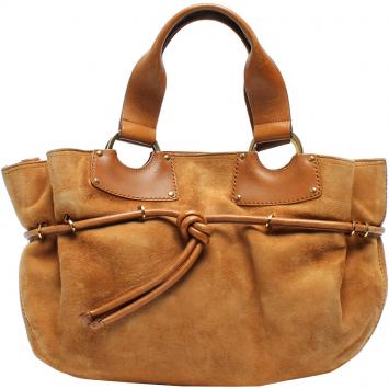 Pre Owned Gucci Beige Suede Top Handle Bag