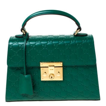 مملوكة مسبقًا Gucci Green Guccissima Leather Small Padlock Top Handle Bag