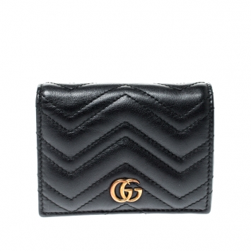 Pre Owned Gucci Black Matelasse Leather GG Marmont Card Case