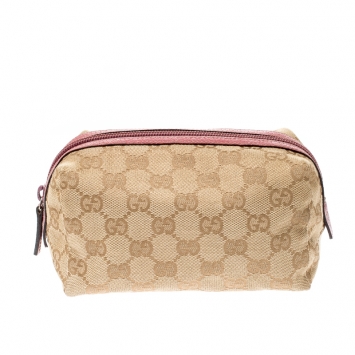 Pre Owned Gucci Beige/Pink GG Canvas Cosmetic Pouch