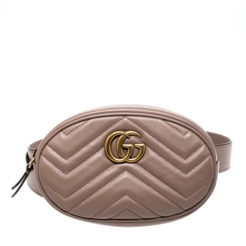 Pre Owned Gucci Old Rose Leather Marmont GG Matelasse Belt Bag  