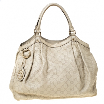 Pre Owned Gucci Beige Guccisima Leather Large Sukey Tote