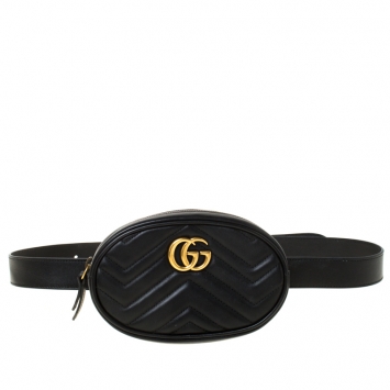 Pre Owned Gucci Black Leather GG Marmont Matelassé Belt Bag
