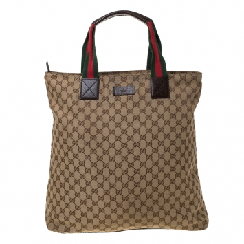 Pre Owned Gucci Beige/Brown GG Canvas and Leather Shopper Tote