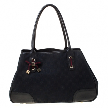 Pre Owned Gucci Black GG Canvas and Leather Medium Princy Tote