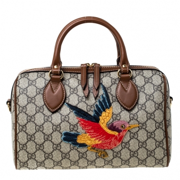 مملوكة مسبقًا Gucci Beige/Brown GG Supreme Canvas Limited Edition Bird Boston Bag
